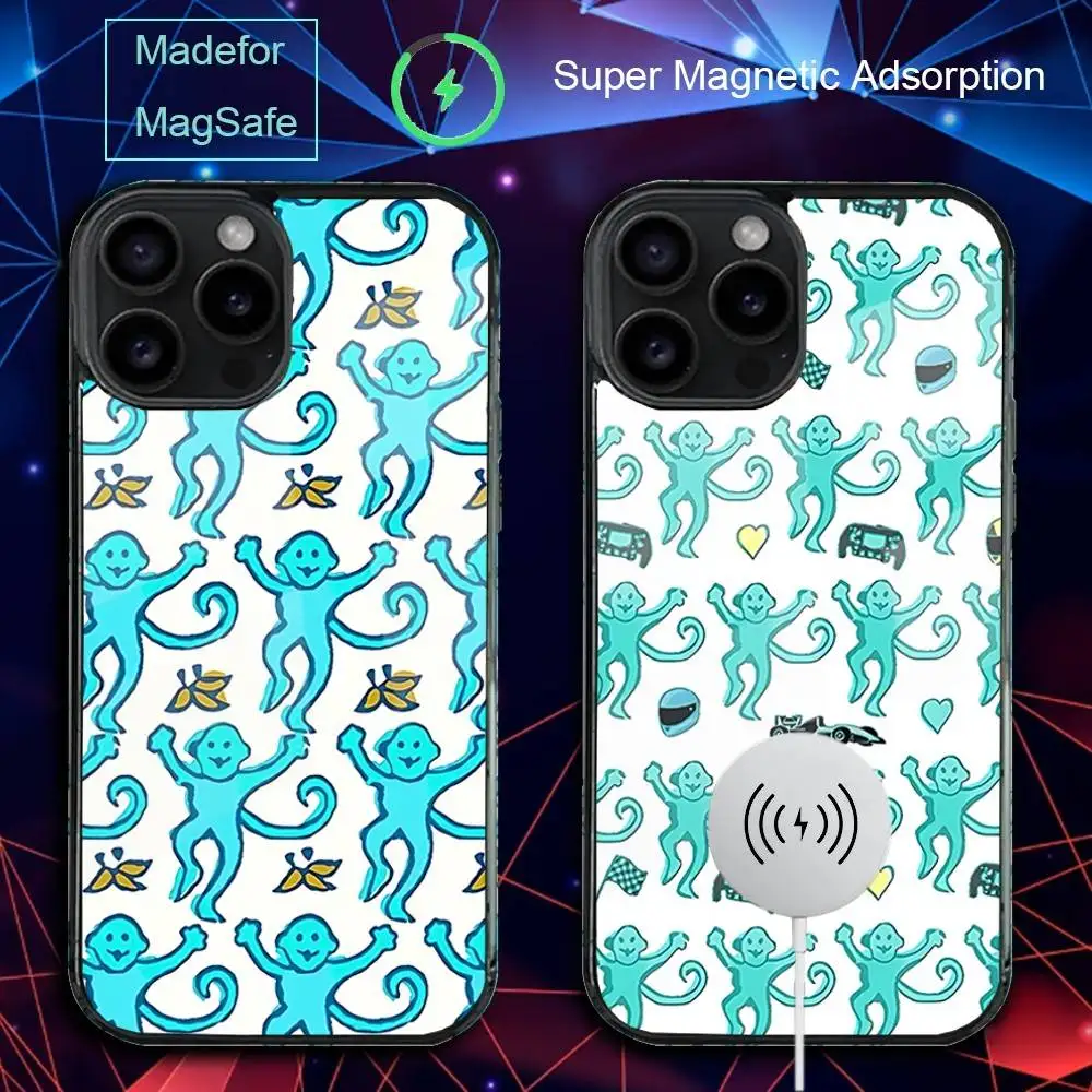 

P-Preppy Monkeys Pattern Phone Case For iPhone 17,16,15,14,13,12,11,Pro,Max,Plus,Mini,SE4,E Magnetic Magsafe Wireless Charging
