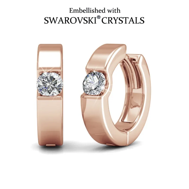 Daisini Small Hoop Earring with Crystals From Swarovski Neutral 18K White Gold Plated Quality Brass Elegant Jewellry Stack-able