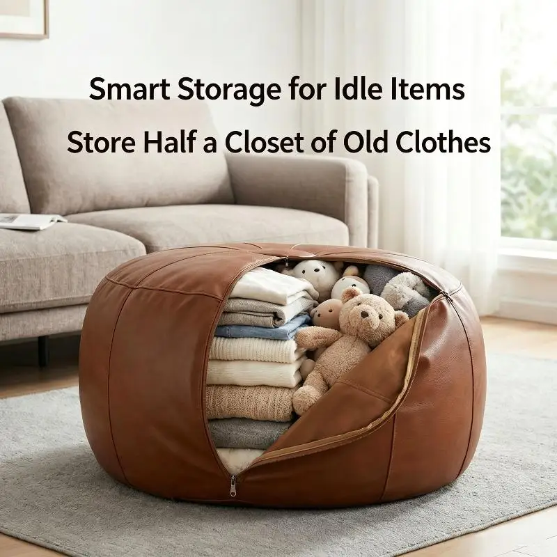 New-Vintage Round UP Storage Bag Cover No Filler Lazy Floor Pouf Ottoman Foot Rest Stool For Home Bedroom Living Room Decor