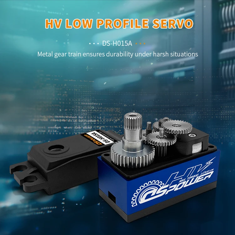 DSPOWER-Servo Digital de cuerpo corto, 15KG, engranaje de Metal de 180/300 grados, perfil bajo de medio aluminio para coche RC 1/10, avión, barco, Robot