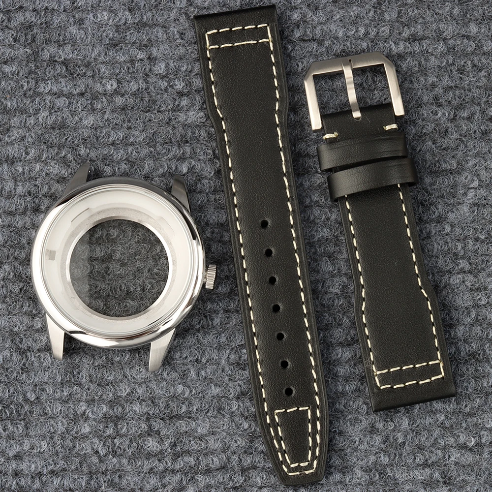 

NH35 42.7mm Silver Case Leather Strap For Mark XX Seiko NH35 NH36 Automatic Movement 36mm Dial Waterproof Watch Accessories
