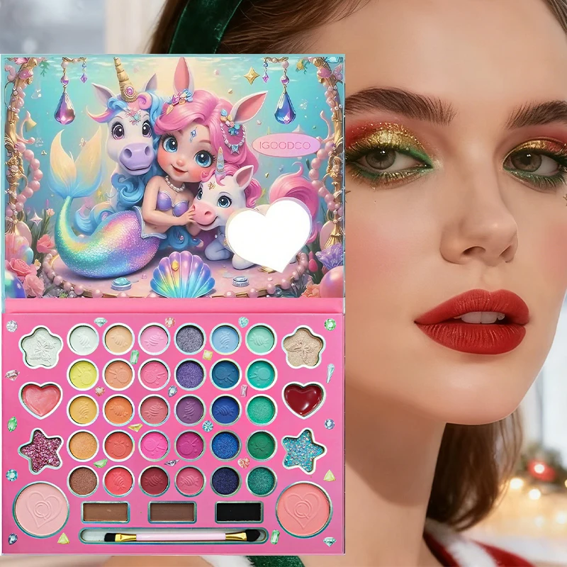 Palette de fards à paupières 41 couleurs avec pinceau double extrémité – Ensemble de maquillage pour les yeux mat et scintillant longue durée, Palette professionnelle hautement pigmentée
