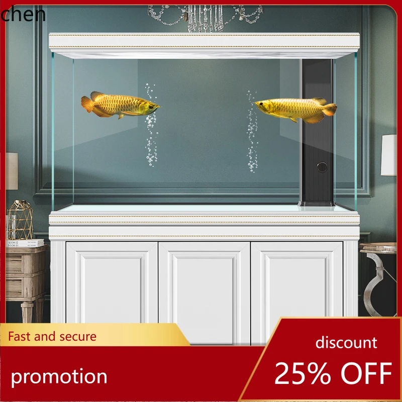 

HT Solid Wood Ultra White Glass Professional Arowana Fish Tank Living Room Aquarium Bottom Filter Goldfish Tank Ecological Tank