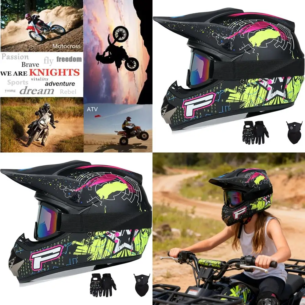 

Youth & Adult Motocross Helmet Set, Kids Dirt Bike, 4-Wheeler, Mountain Bike, DOT Certified, Includes Gloves, Goggles, Mask (Med