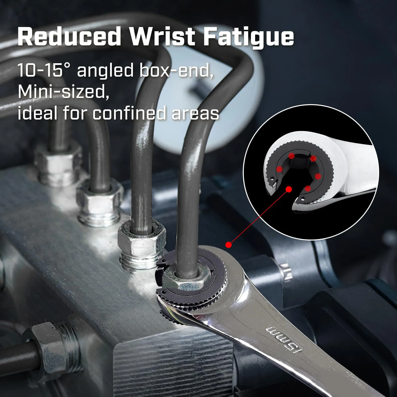 19mm Open Flex Head Ratcheting Wrench 72 Tooth 180 Degree Adjustable Tubing Ratchet Wrench for Fuel Brake AC Lines