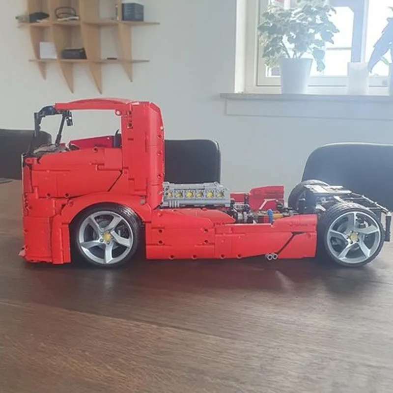 MOC-159532 New City Red Flat-Front Semi-Trailer Truck Building Block Model 2278parts Boys Children's Birthday Christmas Toy Gift