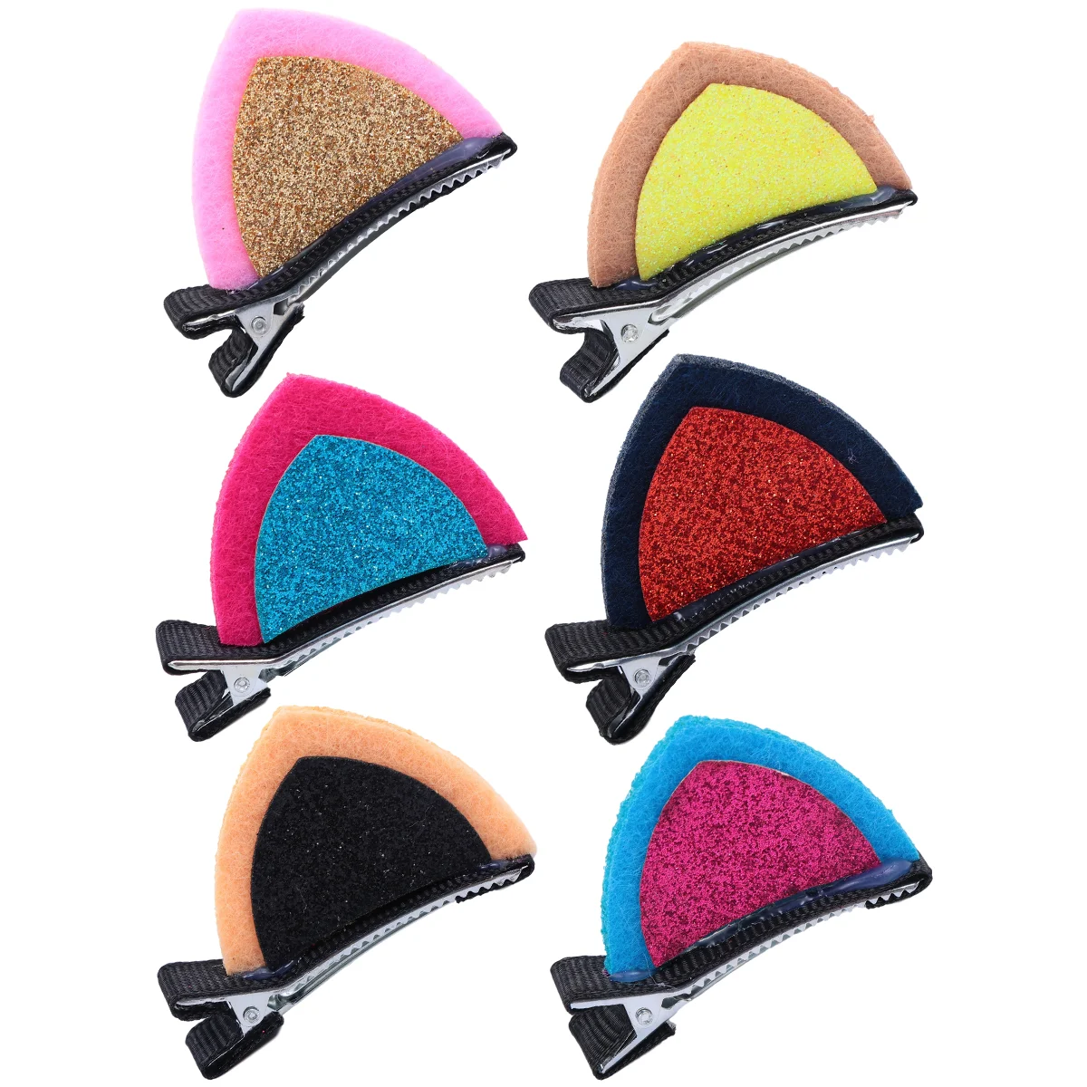 6 Pairs Headgear 3D Rabbit and Cat Ears Child Hair Snap Clips Kids Costumes Fabric (Polyester) Cosplay Glitter Headdress