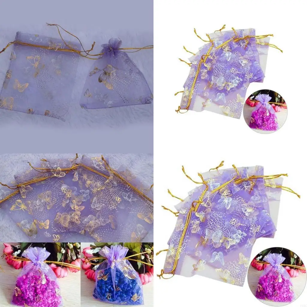 195C 25Pcs Organza Gift Bags Jewellery Drawstring Pouches Wedding Party Candy 10X12cm