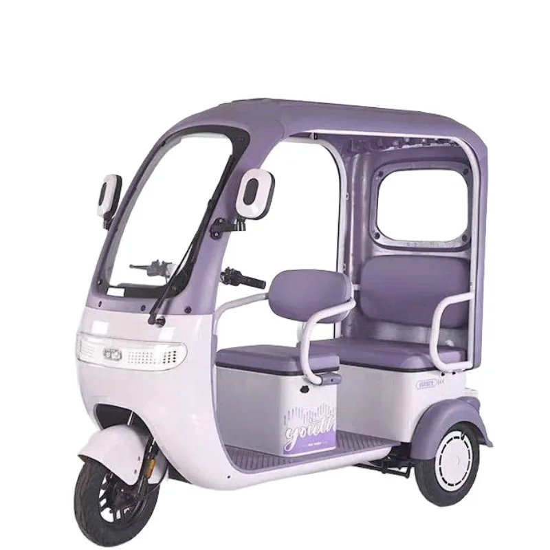 Electric tricycle with shed, double-row passenger and cargo battery car scooter