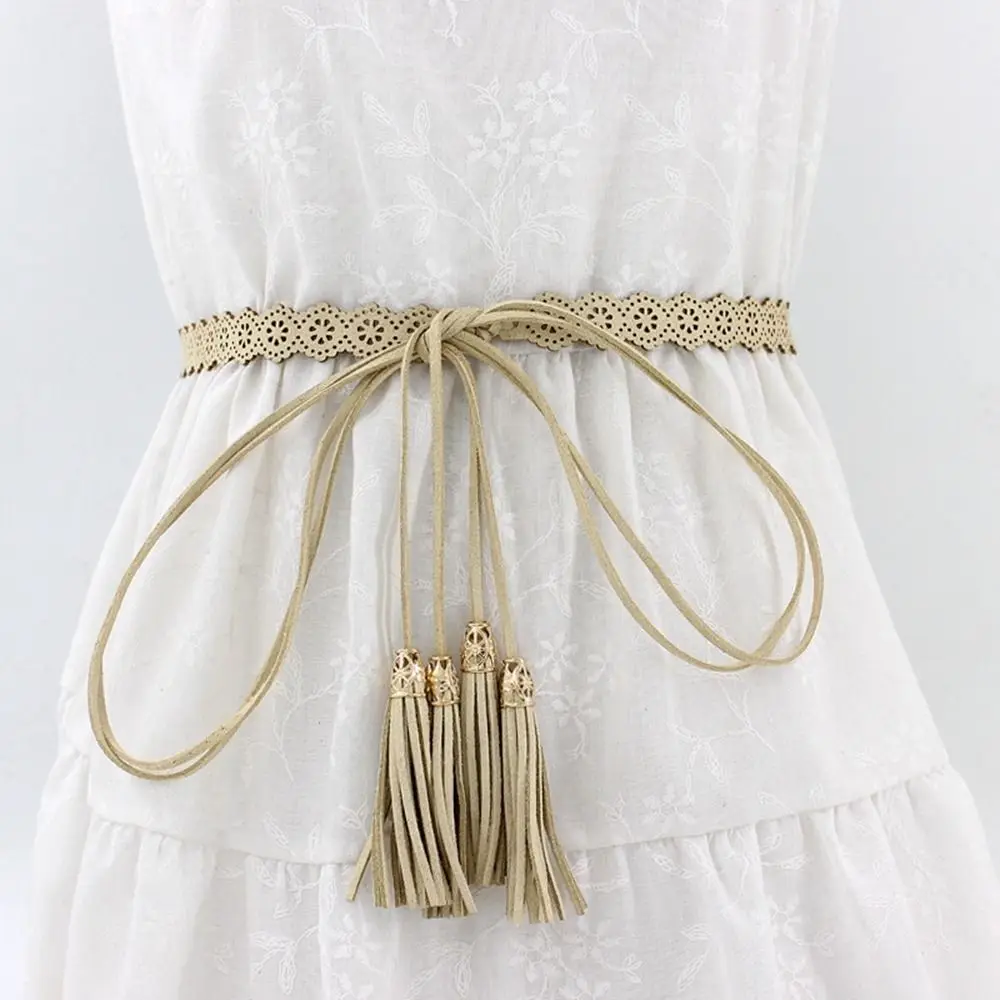 Women's Braided Leather Tassel Spaghetti Belt Vintage Waist Chain Ethnic Style Girl Decoration Waist Rope Dress Belt Accessories