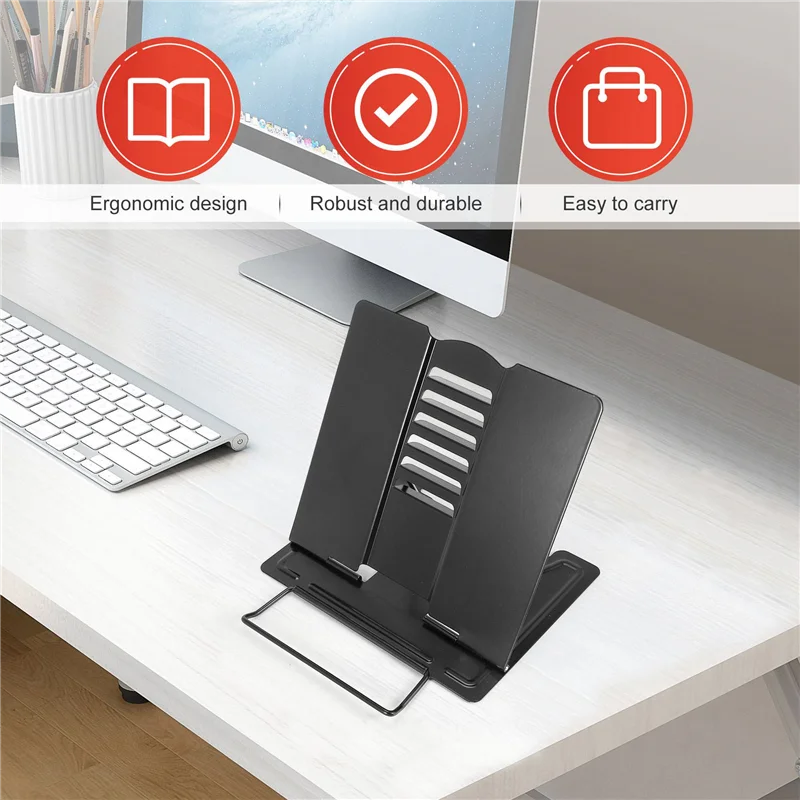 BAAG-Desk Book Stand Metal Reading Rest Book Holder زاوية قابلة للتعديل حامل المستندات المحمولة قوي خفيف الوزن (أسود)