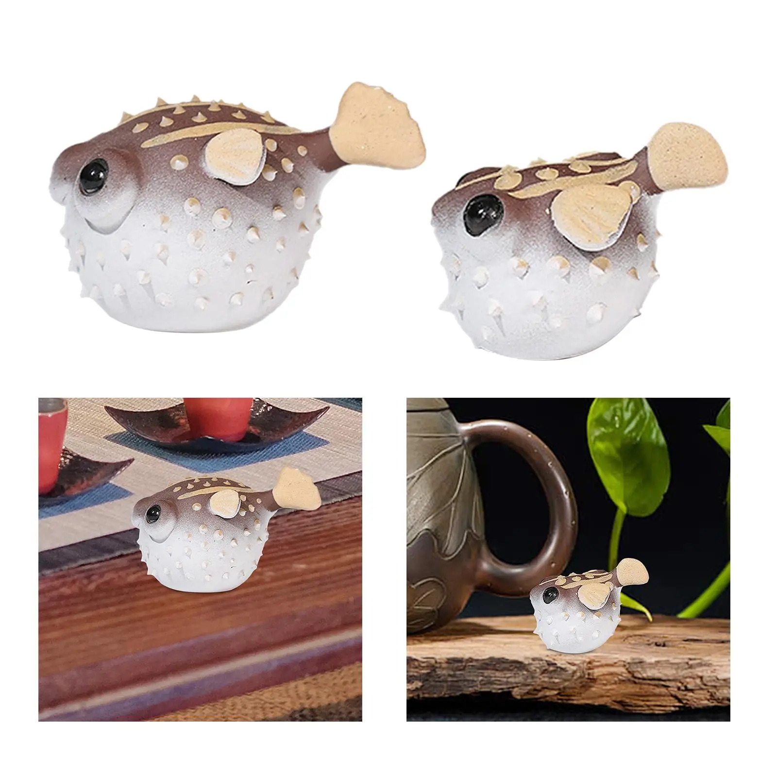 Tea Pet Ornament Puffer Fish Statue Miniature Sculpture for Tabletop Bookshelf Tea Decoration Tea Accessories Office Living Room