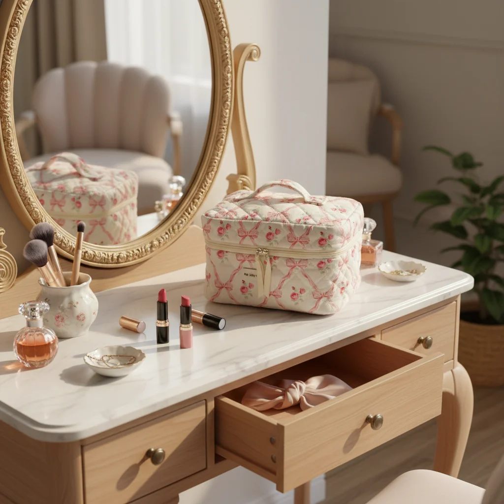 

Storage Organizer Floral Bow Cotton Makeup Bag Flower Printed Cosmetic Pouch Large Travel Cosmetic Bag Make Up Bag Handbag 2026