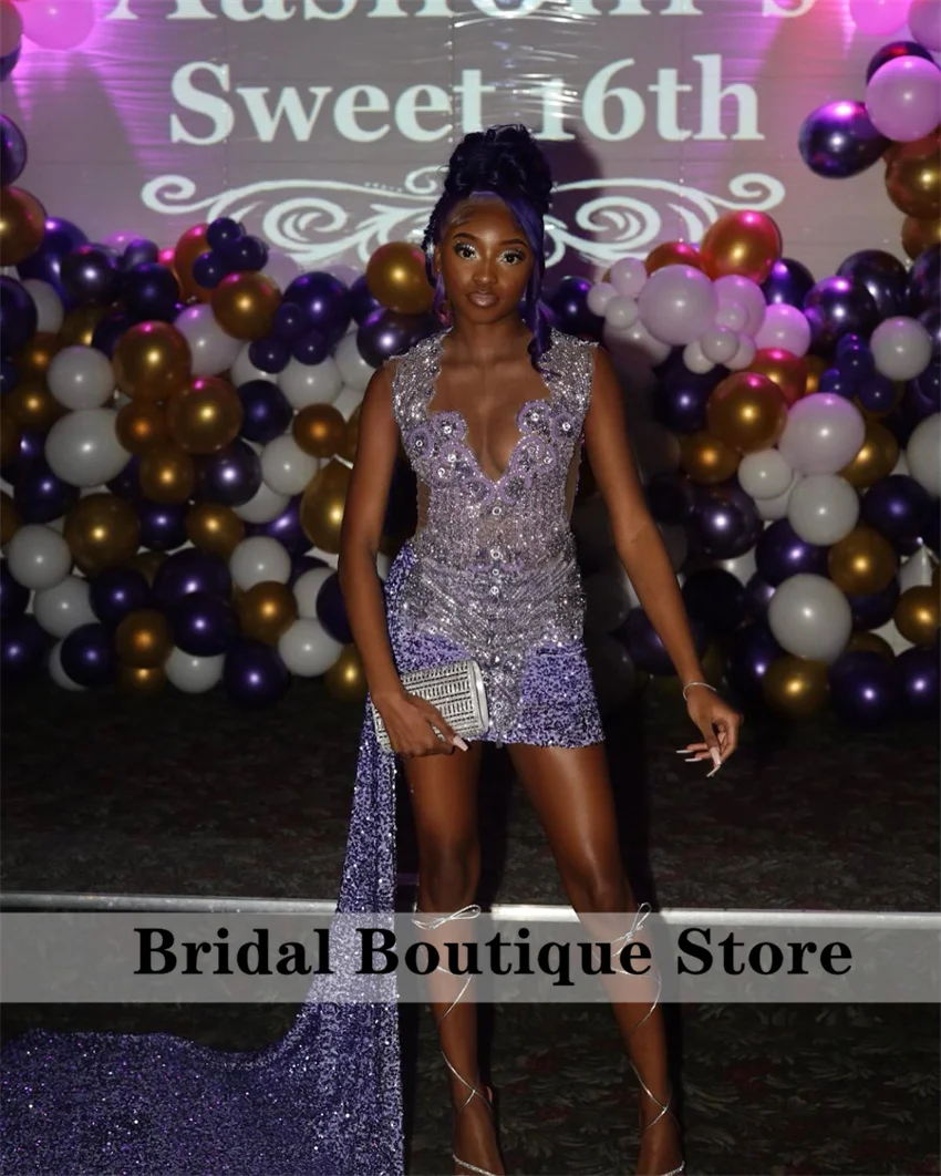 

Sexy Sparkly Lavender Diamonds Prom Dress Glitter Crystals Rhinestone Beads Homecoming Birthday Party Dress Robe Customized l
