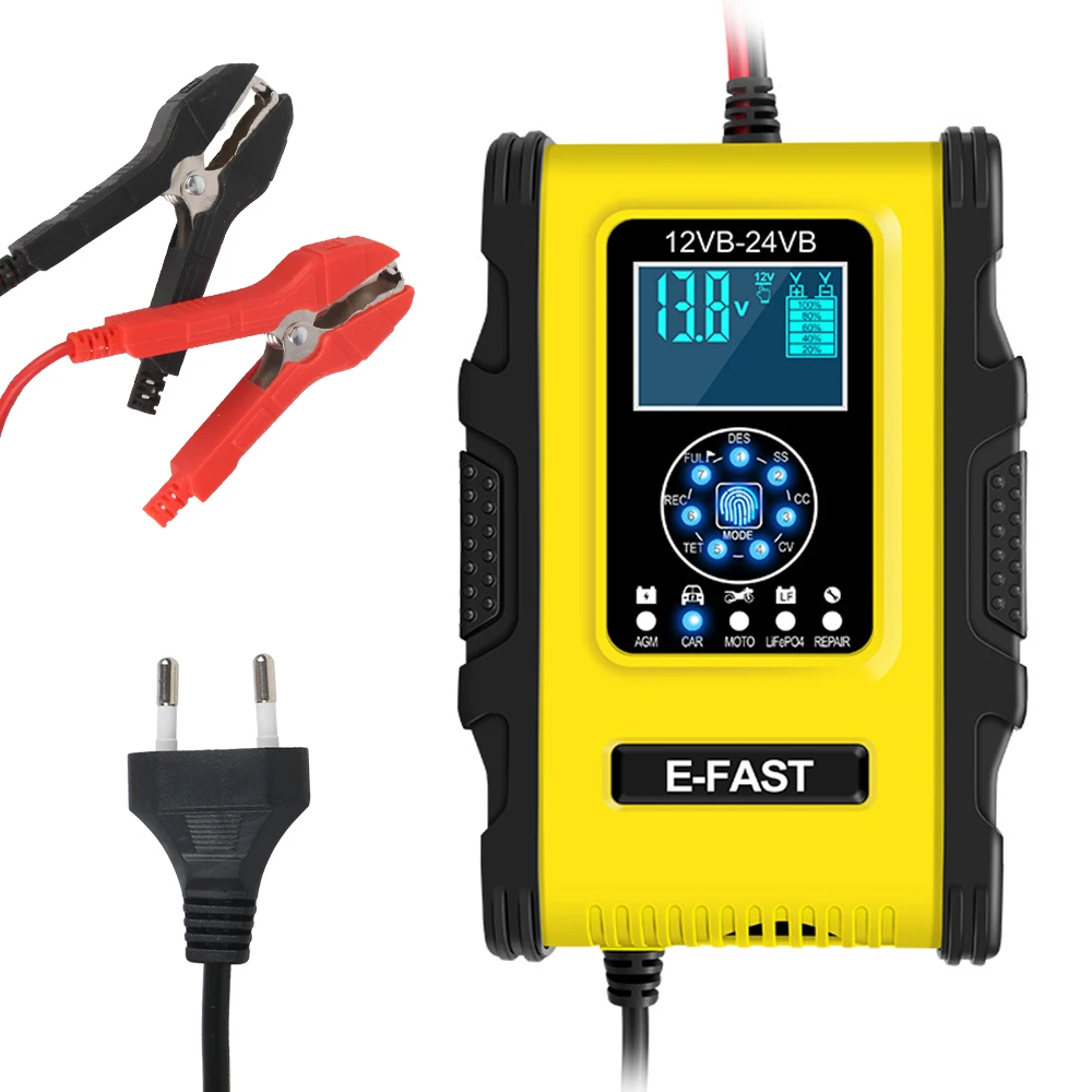 

Smart Car Battery Charger 12V/10A 24V/6A Pulse Repair Digital Display For LiFePo4 Wet Dry Lead Acid AGM Gel Batteries