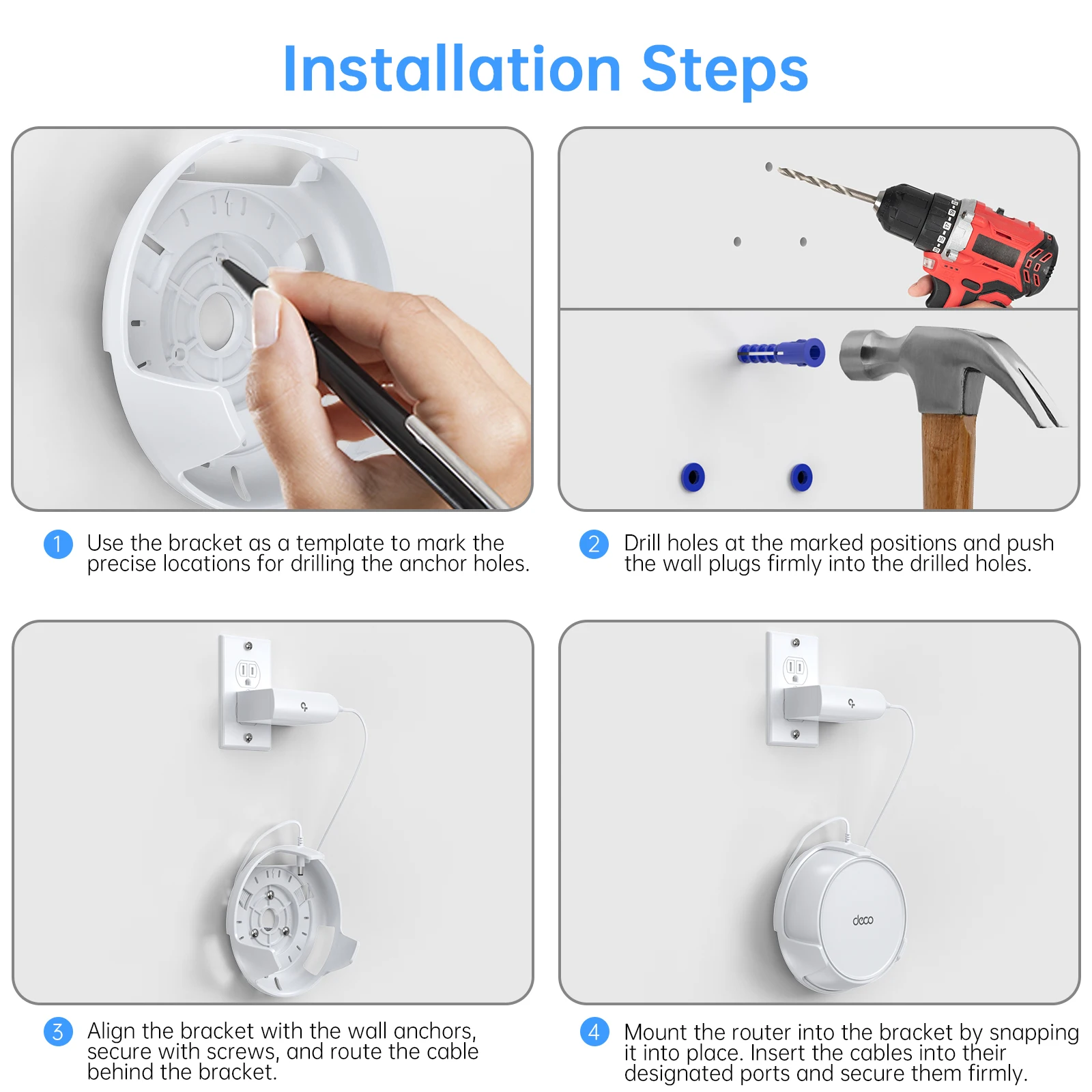 EDUP HY-WT1220 1PCS Custom Wifi Wall Mount Holder for TP-Link Deco BE Mesh WiFi 7 System Space-Saving Bracket with Hidden Cable