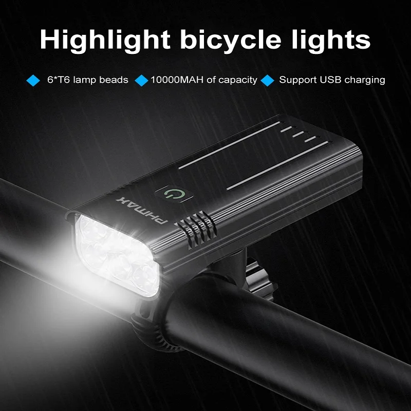 PHMAX Bike Light 10000mAh Powerful USB Rechargeable Bright Bicycle Front Lights IPX5 Waterproof Front Lamp Cycling Accessories