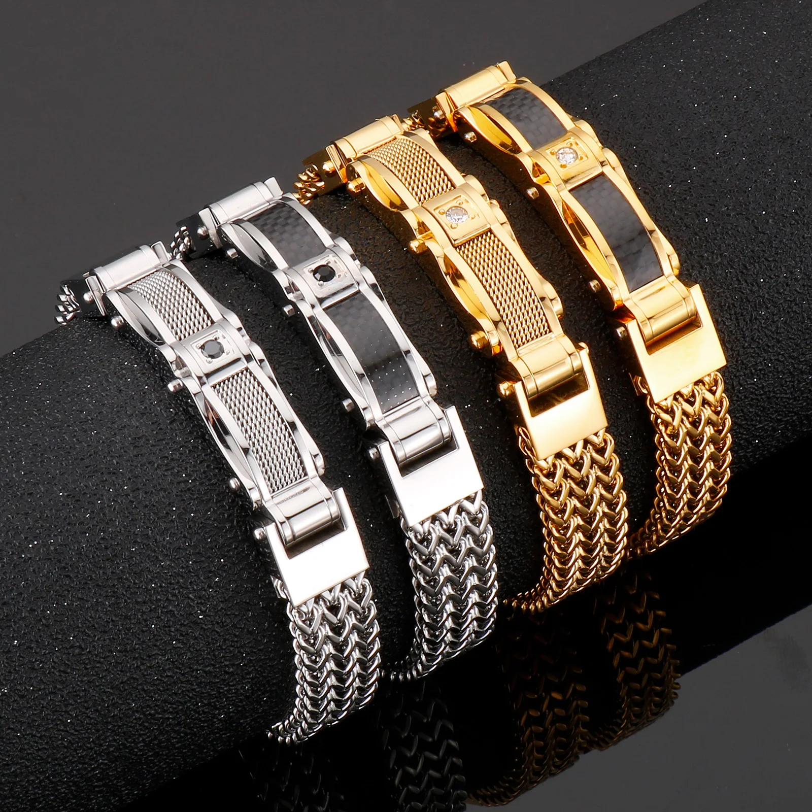 Luxury Gold Color Stainless Steel Link Chain Mesh Bracelets For Men Spulseiras Masculina Metal Male Charm Jewelry Accessory