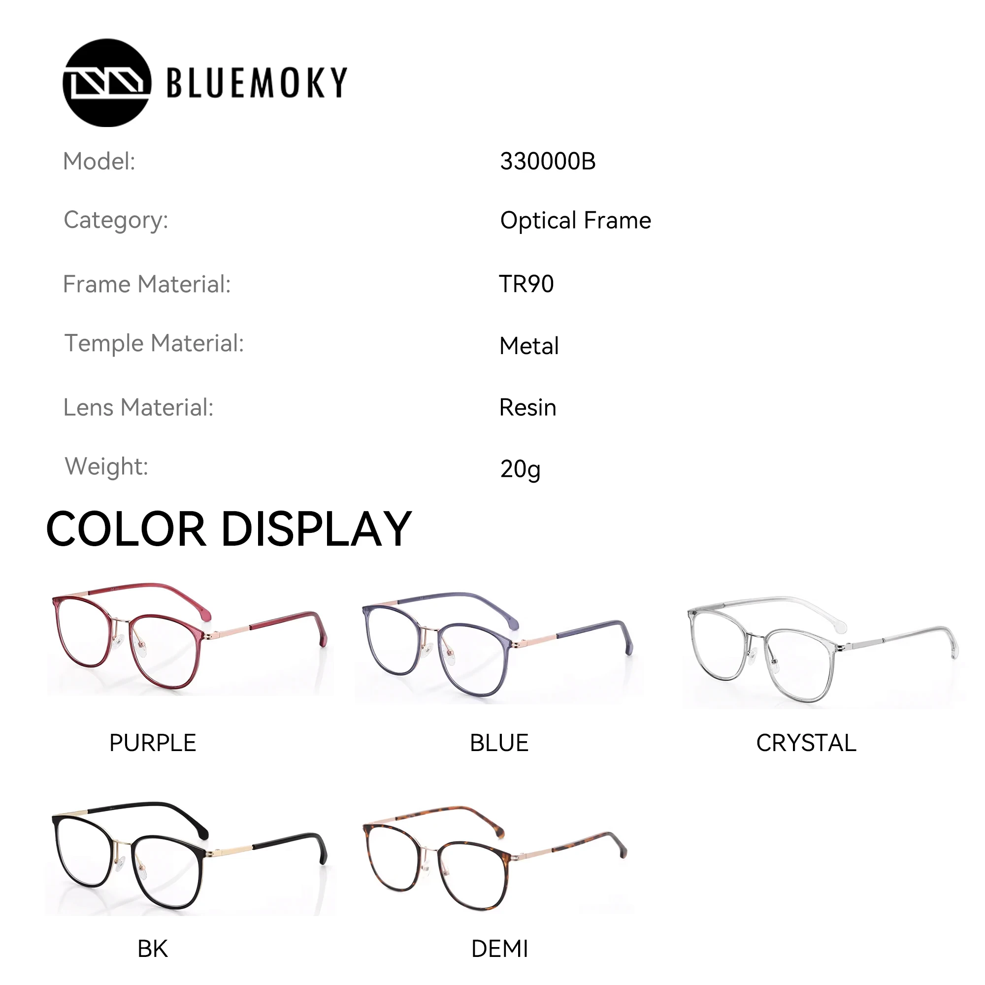 ブルーモキー TR90 人気 スクエア型 度付きメガネ 女性用 光学式 処方箋対応 ブルーライトカット ﻿ 累進多焦点レンズ