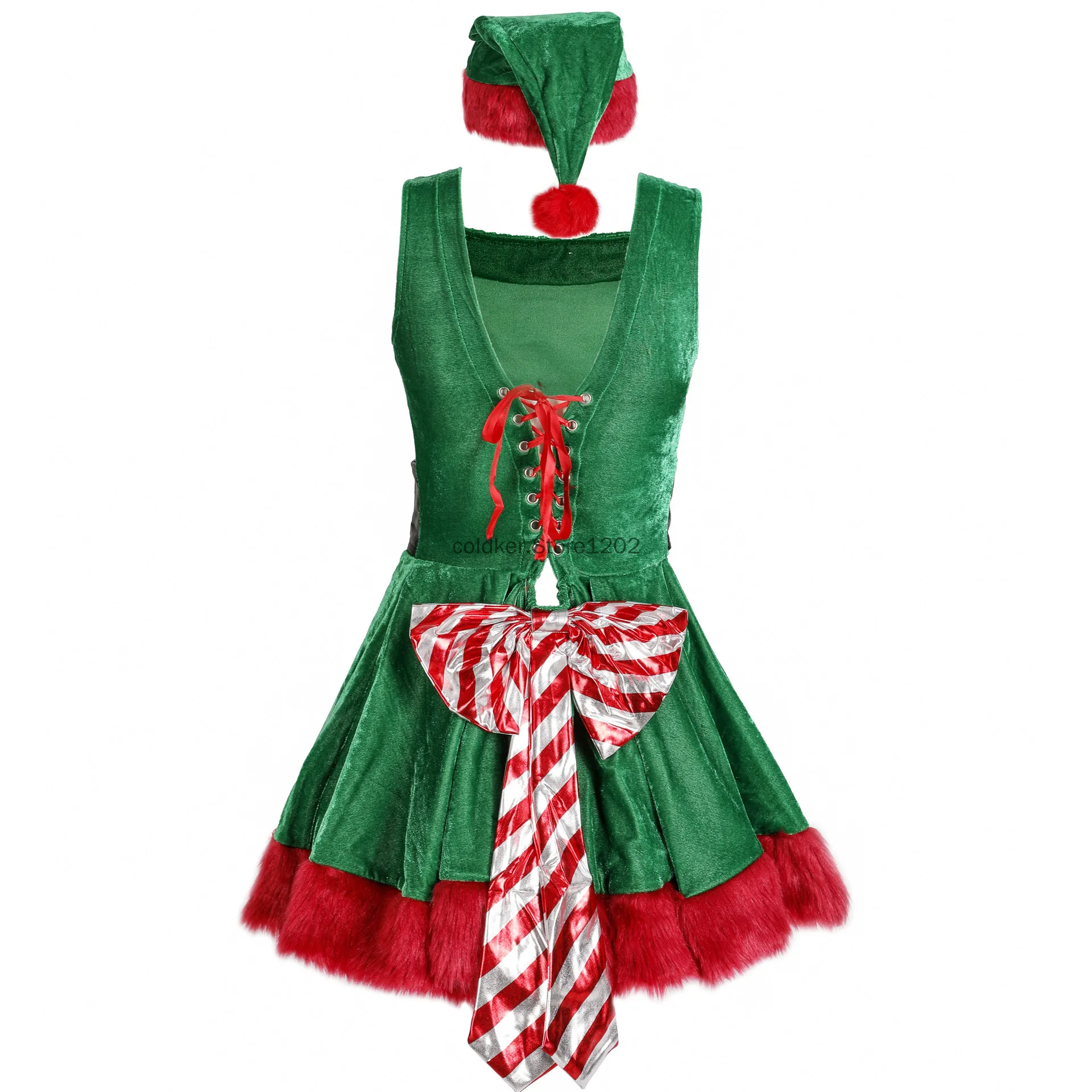 Vestido de fiesta de año nuevo para mujer, traje Sexy de árbol de Navidad verde, uniforme de Papá Noel para adultos, 2024