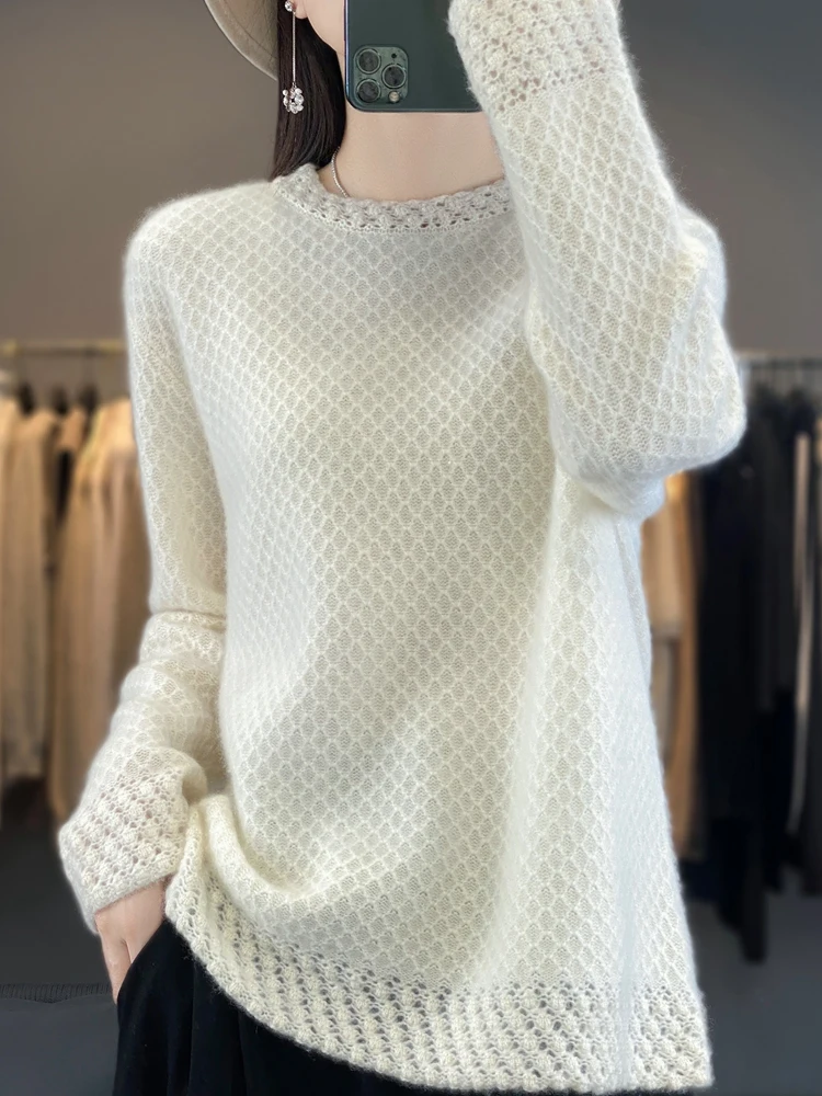 

Light Luxury Women Autumn Winter Sweater 100% Merino Wool Ladies Knitwear Elegant Pullover Long Sleeve Cashmere Clothing Tops