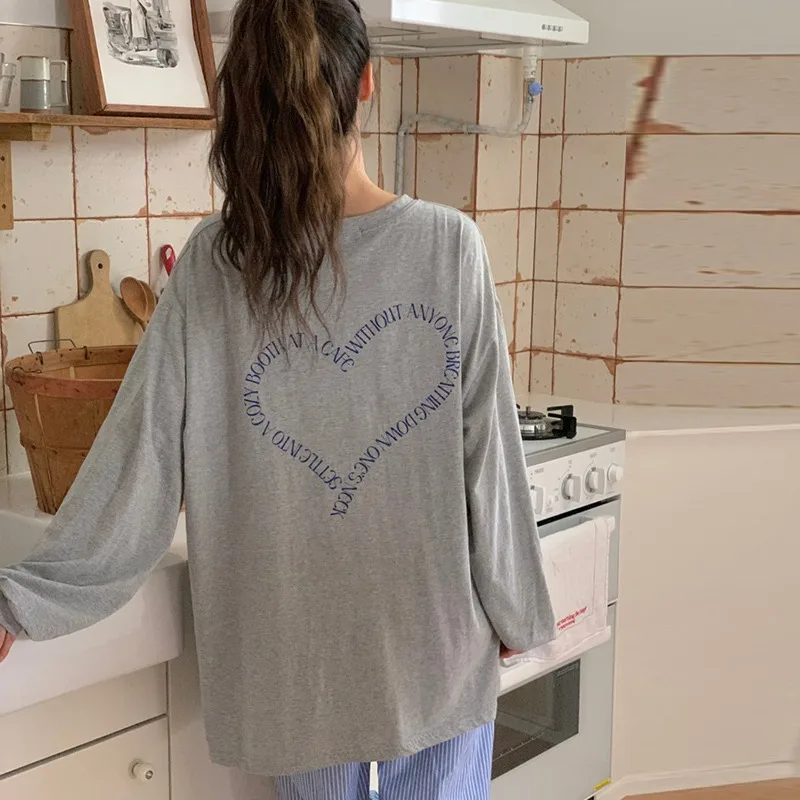 Letter Love O-neck Long-sleeved T-shirt Women Spring and Autumn Fashion New Loose Casual Versatile Tops Female