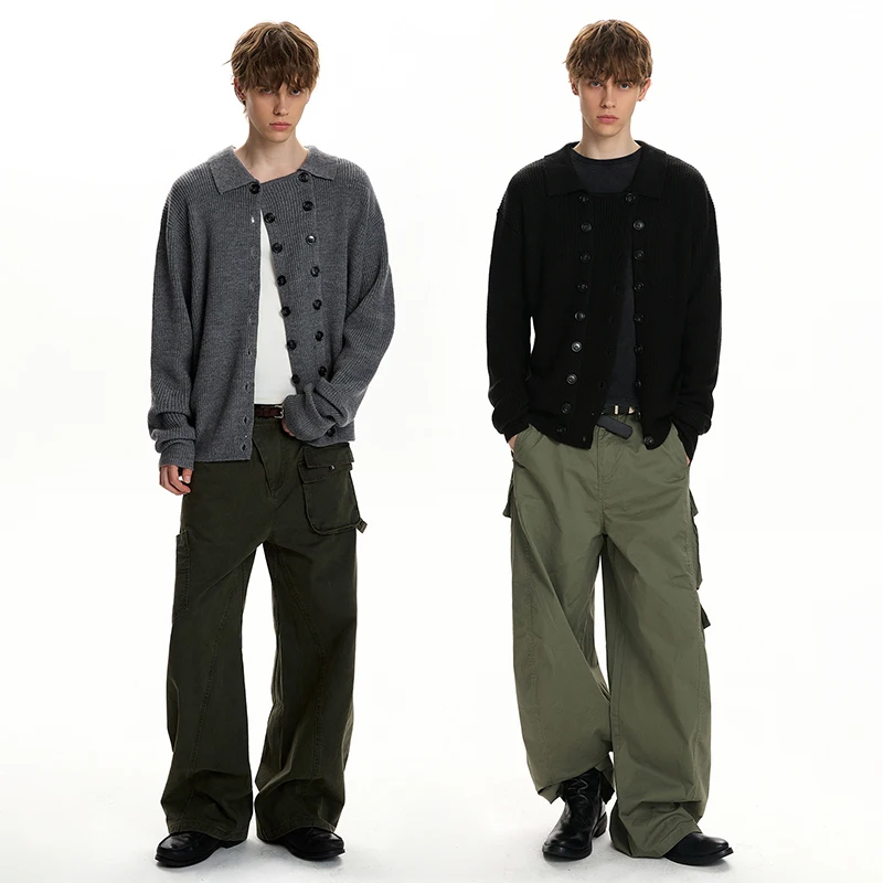 LUZHEN 2026 New Stylish Original Double Breasted Design Round Neck Knitted Cardigan Men's Handsome High Quality Sweater JY9276