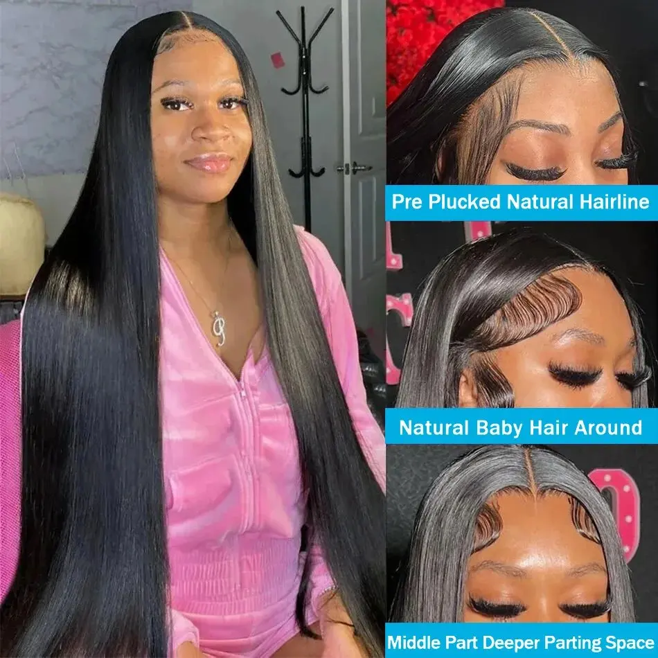 Rosabeauty Straight Hair 30 40 Inch 13X4 13x6 Lace Front Wig Human Hair Frontal 5X5 Gotowa do noszenia peruk 250% dla kobiet