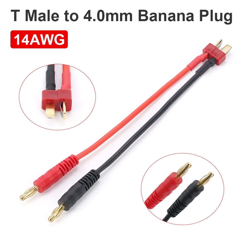 1/2pcs 14AWG Silicone Coated Copper Cable T Insert Male Head with 4.0MM Banana Connector for Automotive RV Truck Mobile Power