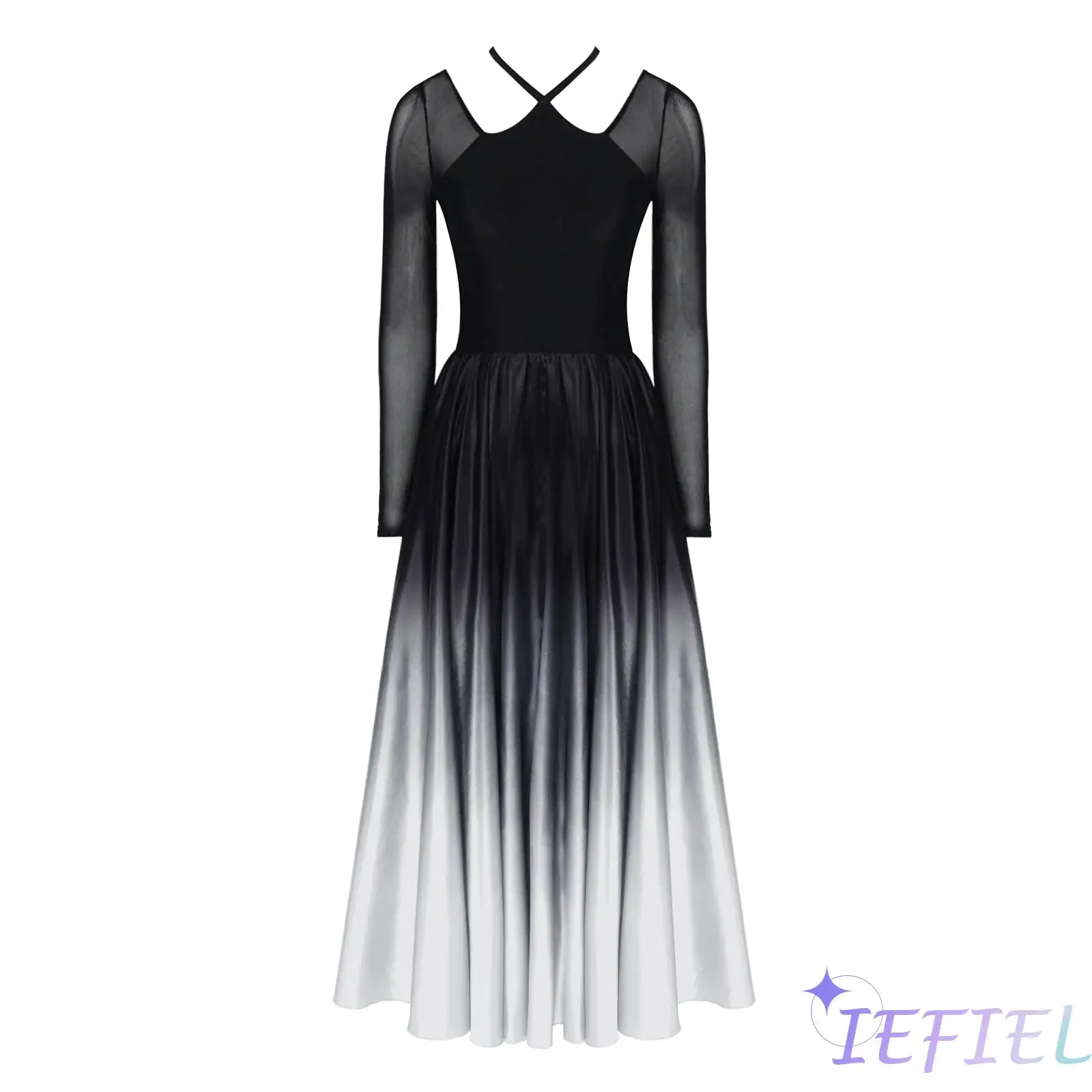 women-classic-dance-swing-dress-mesh-long-sleeve-gradient-color-hem-buttoned-crotch-briefs-elegant-dancewear-for-flamenco-waltz