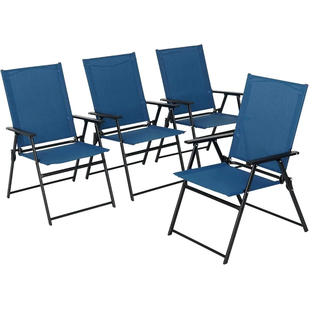 

4 Pcs Patio Dining Chairs with Armrests Folding Outdoor Chairs Used for Camping Garden Backyard Pool Porch - Lightweight Blue Sl