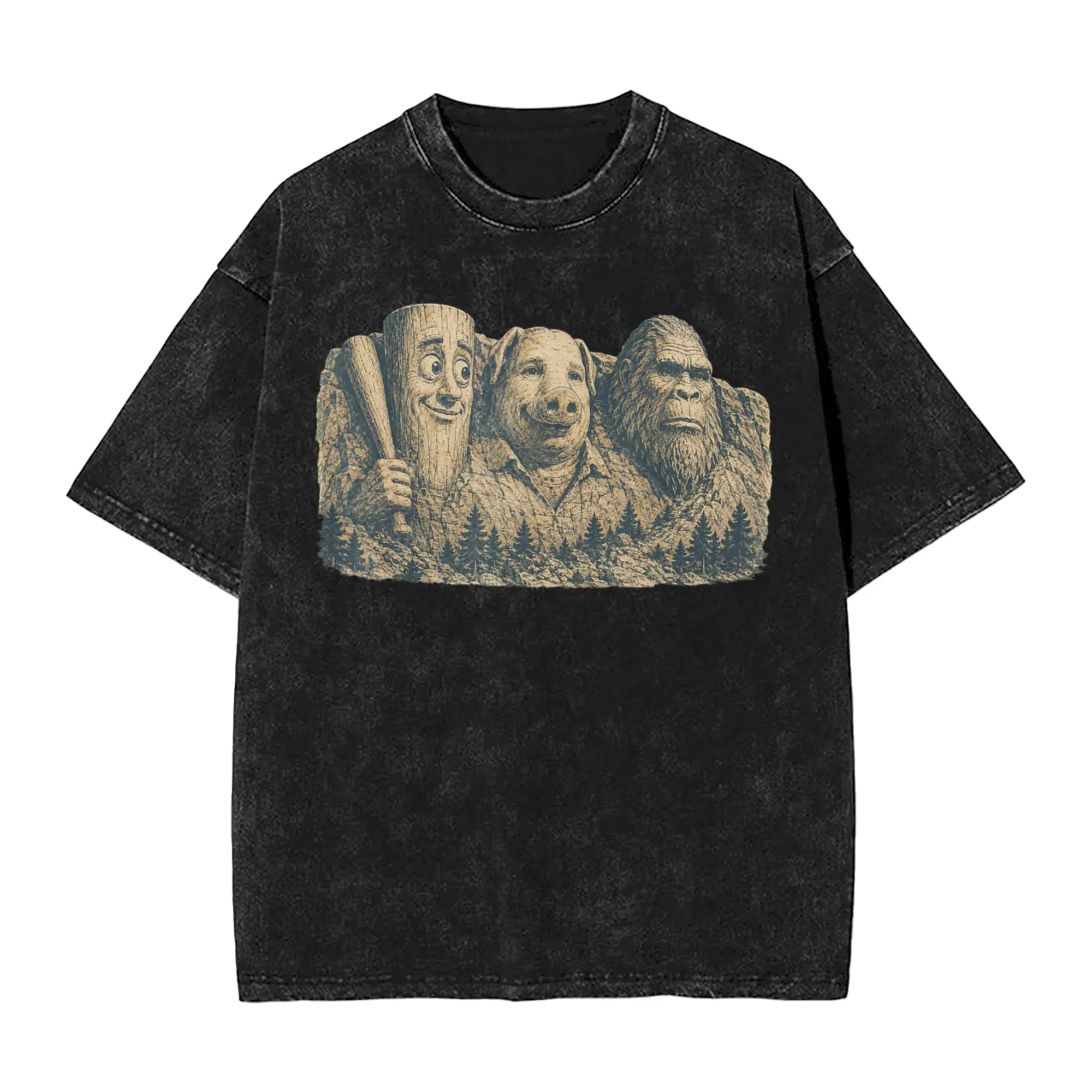 John Pork Trio at Mt Rushmore Fun Meme Art Parody Brainrot T Shirt Summer Awesome T-Shirts Cotton Fashion Tshirt Men Loose Tees