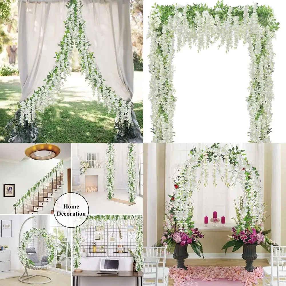 

15 Pieces 7.2ft Artificial White Wisteria Garland with Greenery for Home, Garden, Wedding, and Party Decor