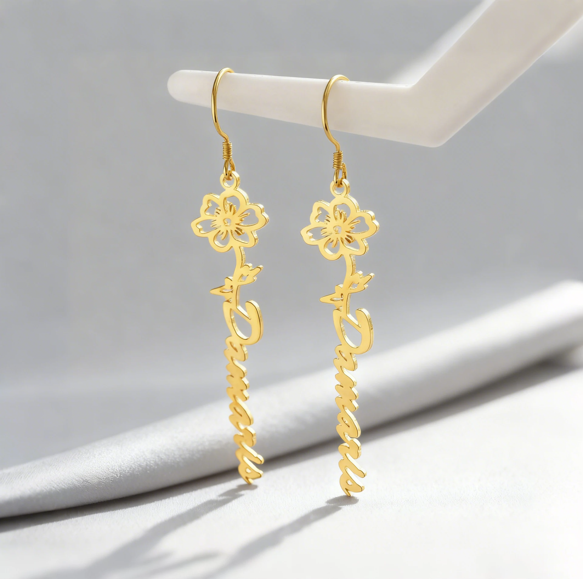 Haiyufly Custom Birth Flower Earring for Women Stainless Steel Jewelry Personalized Dainty Mother Kids Dangle Christmas Gift