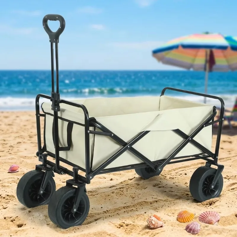 STLF Expandable Foldable Camping Wagon Four-Wheel Heavy Duty Metal Construction Large Capacity All-Terrain Cart for Outdoor Shop