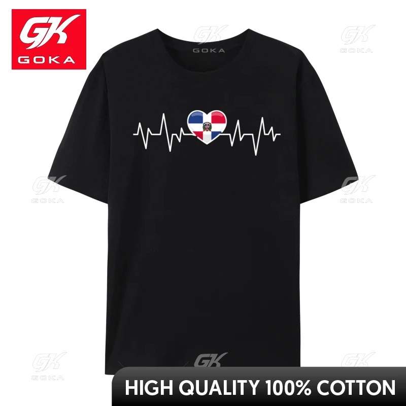 Dominican Republic Heartbeat Dominican Flag 2024 Hot Sale Mens T Shirts Cool Printed on Tops Shirts Custom T Shirt New Year Day