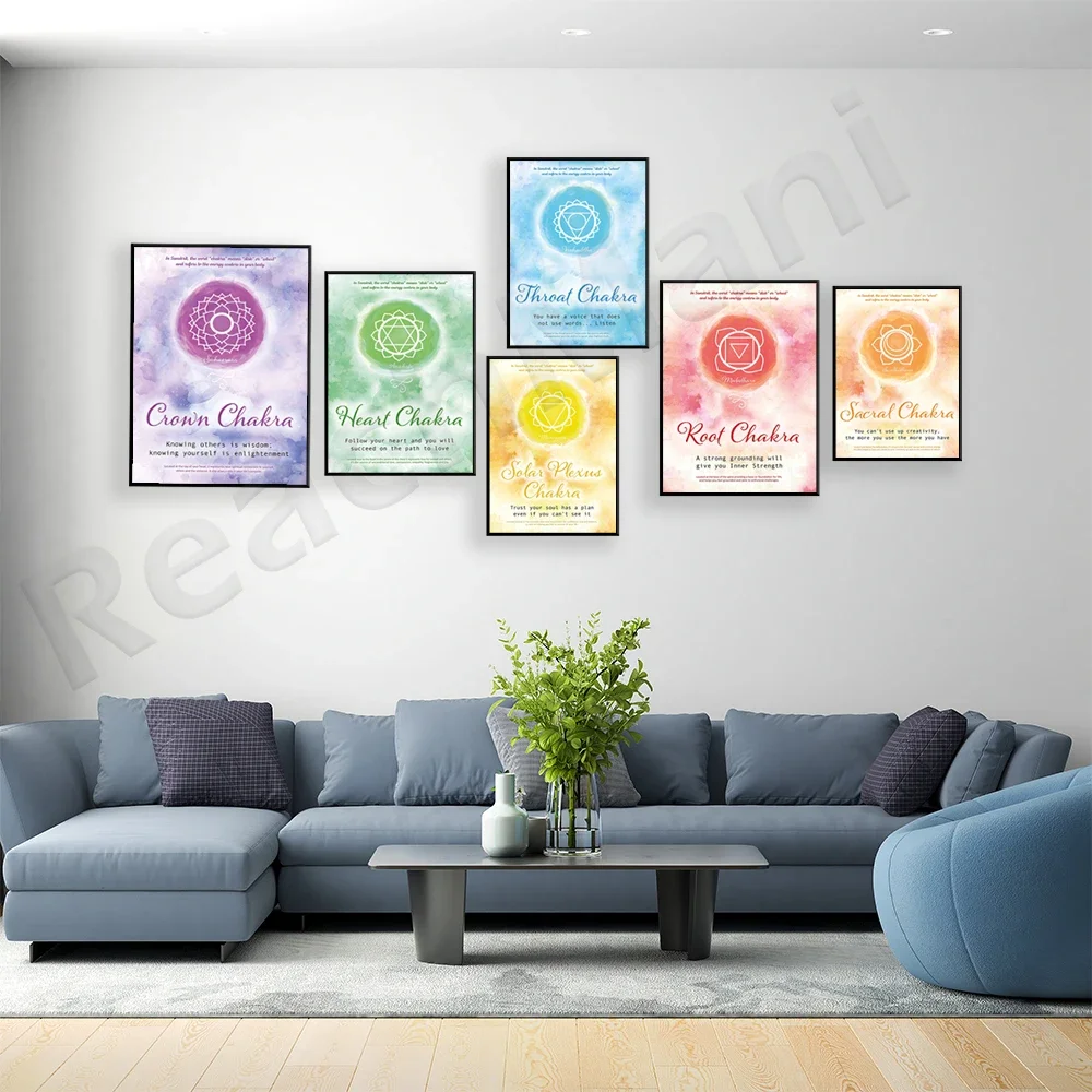 Seven Chakras Print, Reiki Yoga Wall Art Printed Mantra Poster, Healing 7 Chakra Meditation Aesthetics Art Decoration Poster