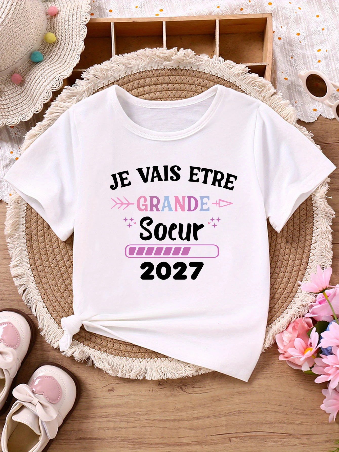 I Am Going To Be A Big Sister 2027 Printed T Shirt Girls Pregnancy Announcement T-Shirt Kawaii Kids Clothes Tops