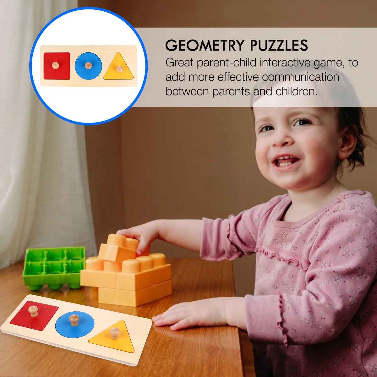 Toddler Puzzle Geometric Panel Geometry Toy for Kids Puzzles Round Wooden Math Travel