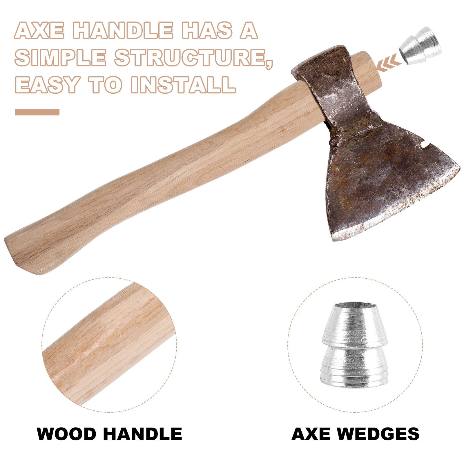 

1 set 1 Set Axe Handle Replacement Wood Camp Durable Long Handle For Hatchet Smooth Grip With Wedge Easy Install Wood Axe Part