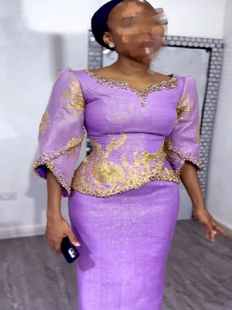 Custom Lilac Purple Elegant V Neck Mum Dresses Half Sleeve Lace Appliques Fishtail and Floor Black Girls Bride Mother Dresses