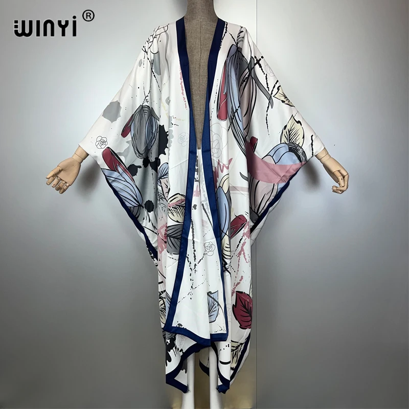 WINYI Kimono bohémien Cardigan allentato abiti da spiaggia donna copricostume abito da sera lungo piumino abito ampio costumi da bagno di lusso