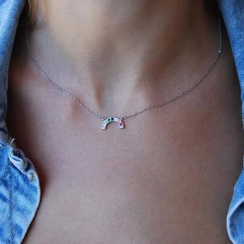 Minimalist Rainbow CZ Bar Necklace
