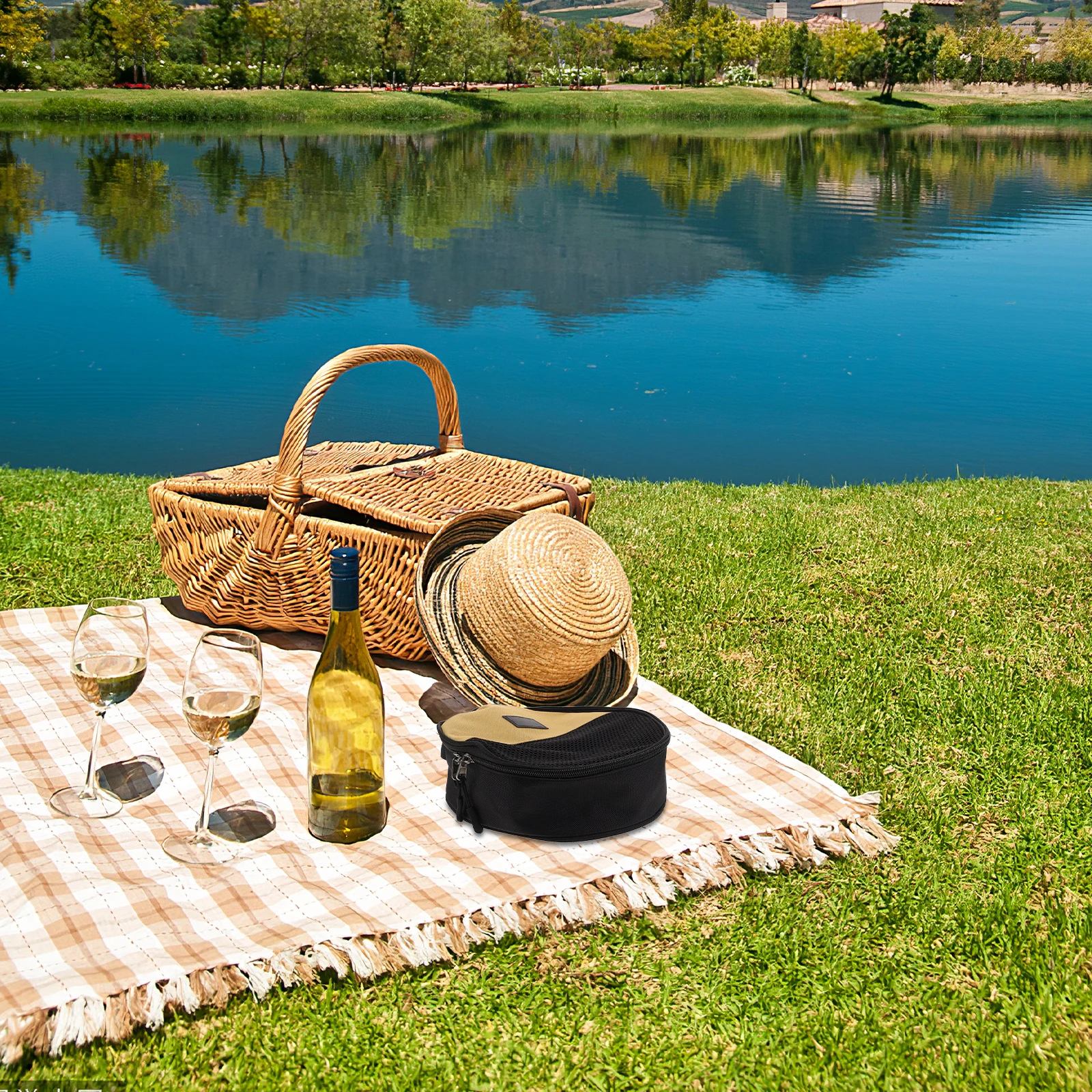 

Outdoor Cutlery Storage Bag Camping Organizer Carrying Cookware Round Portable Pouch Oxford Cloth Tableware Picnic Travel