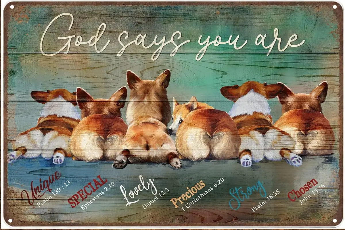 Krouterebs Corgi - God Says You are Vintage Style Metal Tin Sign Home,Living Room,Kitchen,Dining Room,Bedroom,Farmhouse,Wall Dec