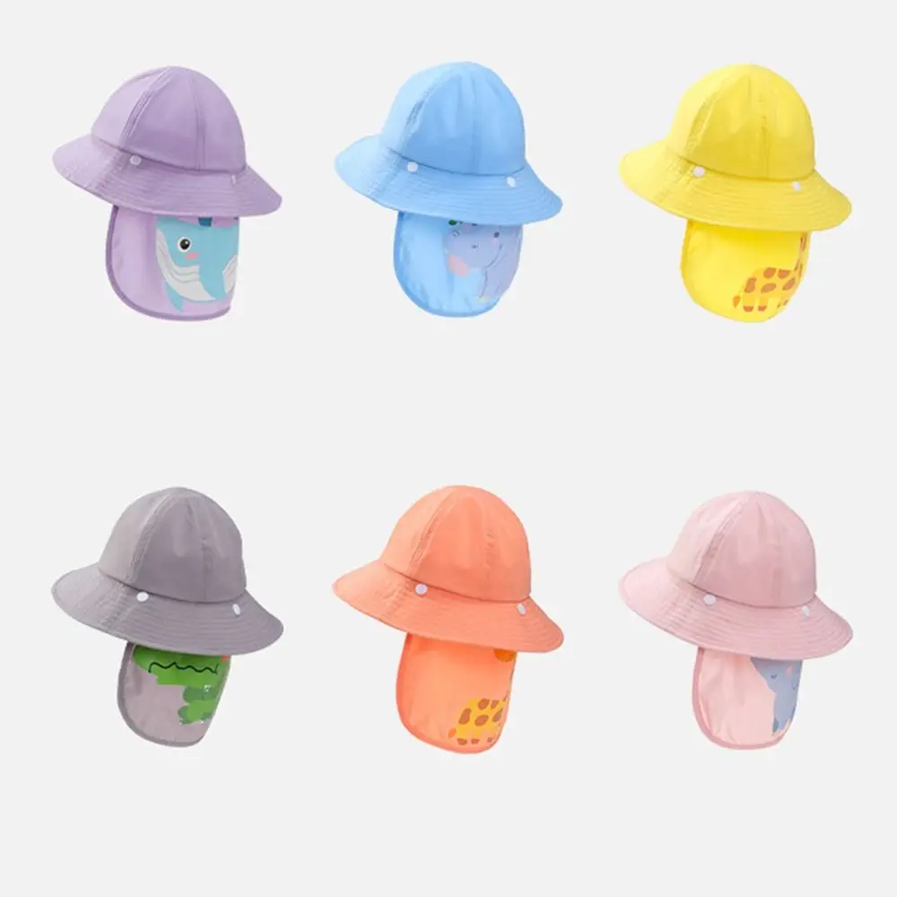 

Durable Cartoon Children Sun Protection Caps Big Brim Neck Protection Bucket Hat Breathable Detachable Fisherman Hat Girls