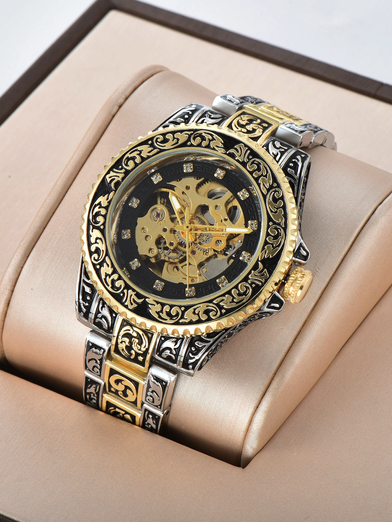 LONGLUX automatic watch luxury wholesale mechanical wristwatches stainless steel carve waterproof no logo mens watch men gift