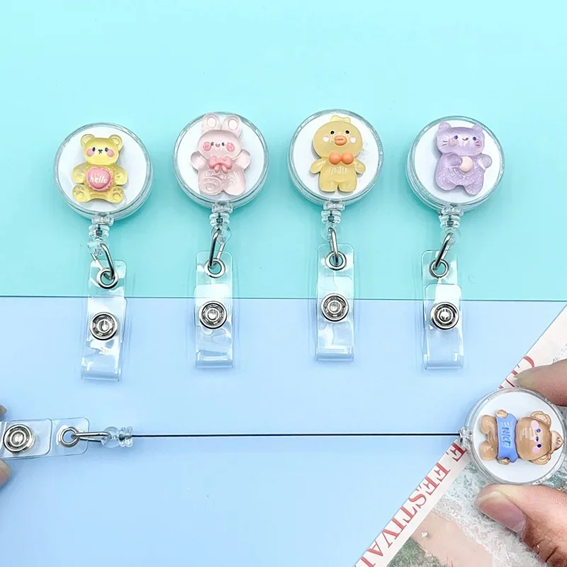 1 Piece Sweet Cartoon Jelly Worker ID Card Retractable Badge Reel Clips Cute 3D Stereo ID Lanyard Name Tag Office Supplies