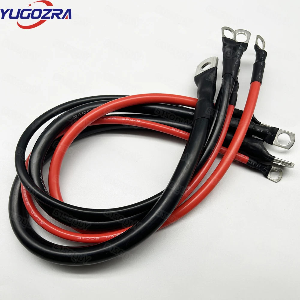 0 awg Battery Connection Cable Thick Silicone Rubber Wiring Super Soft Silicon Line with Lug /Terminals for Car Inverter