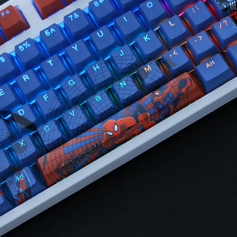 1ชุด Spider ธีม PBT Dye Subbed Keycaps สองมิติการ์ตูน Anime Gaming Key Caps OEM โปรไฟล์ Backlit Keycap สำหรับ ANSI